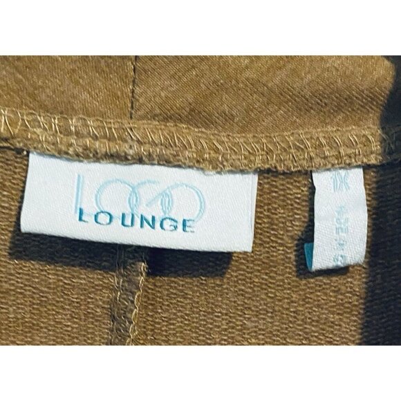 LOGO Lori Goldstein Cardigan Womens 1X Brown French Terry Faux Suede Pockets - Picture 4 of 7